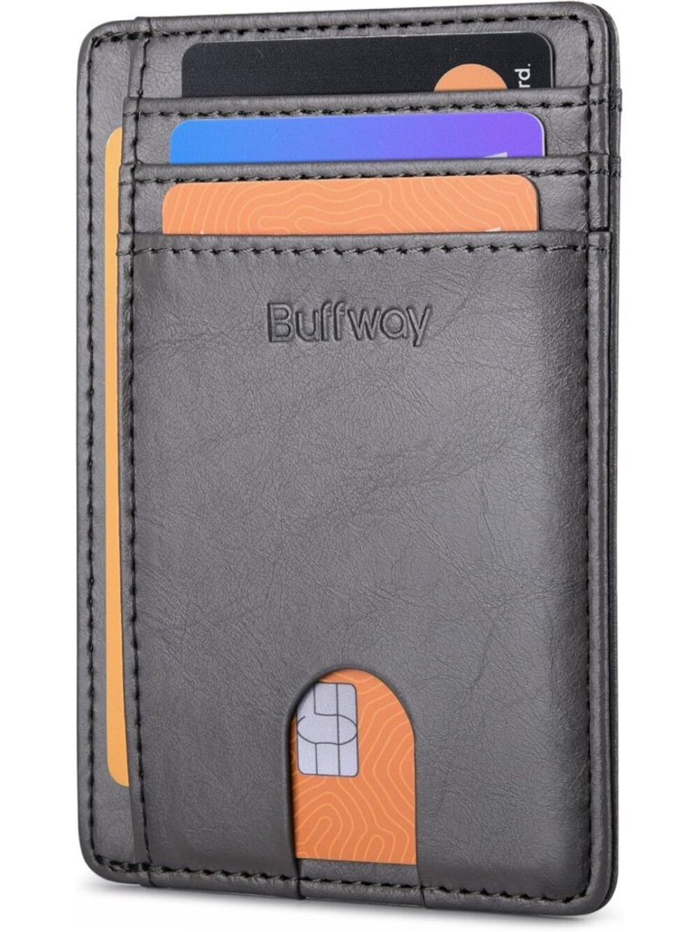 Slim Minimalist RFID Blocking Leather Wallet for Men & Women - Alaska Grey
